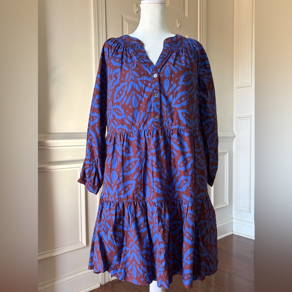 LILLA P Tiered Split Neck Dress Cobalt Blue | Size P - Picture 2 of 6